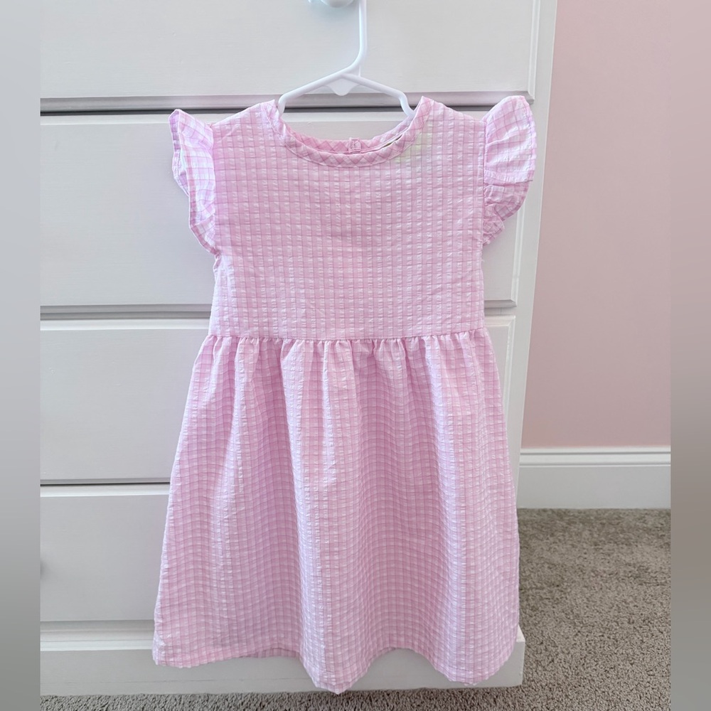 Pink Gingham Ruffle Sleeve Dress